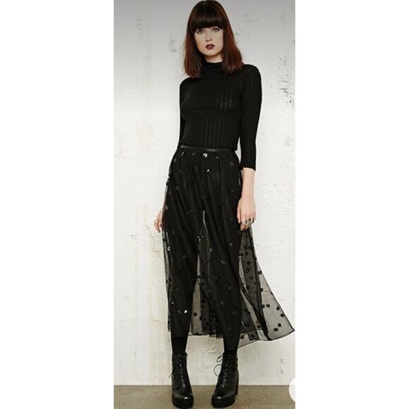 Intimately FP Free People Sequin Polka Dot Mesh Midi Skirt S Black Whimsigoth - Picture 1 of 8